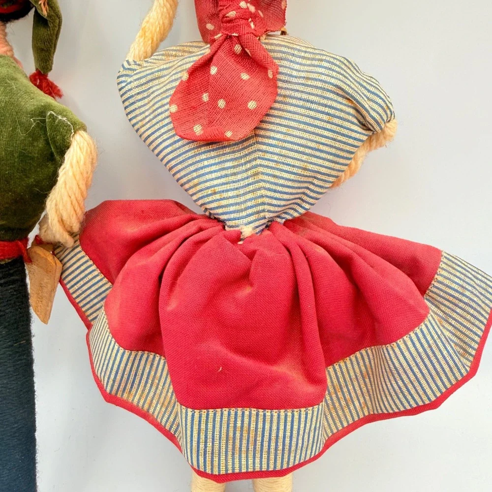 Vintage Handmade Folk Art Souvenir Dolls Yarn Wrapped Traditional Couple Set 2